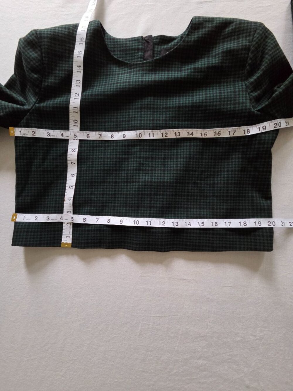 Ann Taylor Dark Green Plaid Long-Sleeve Cropped Jacket Blouse - Picture 14 of 16
